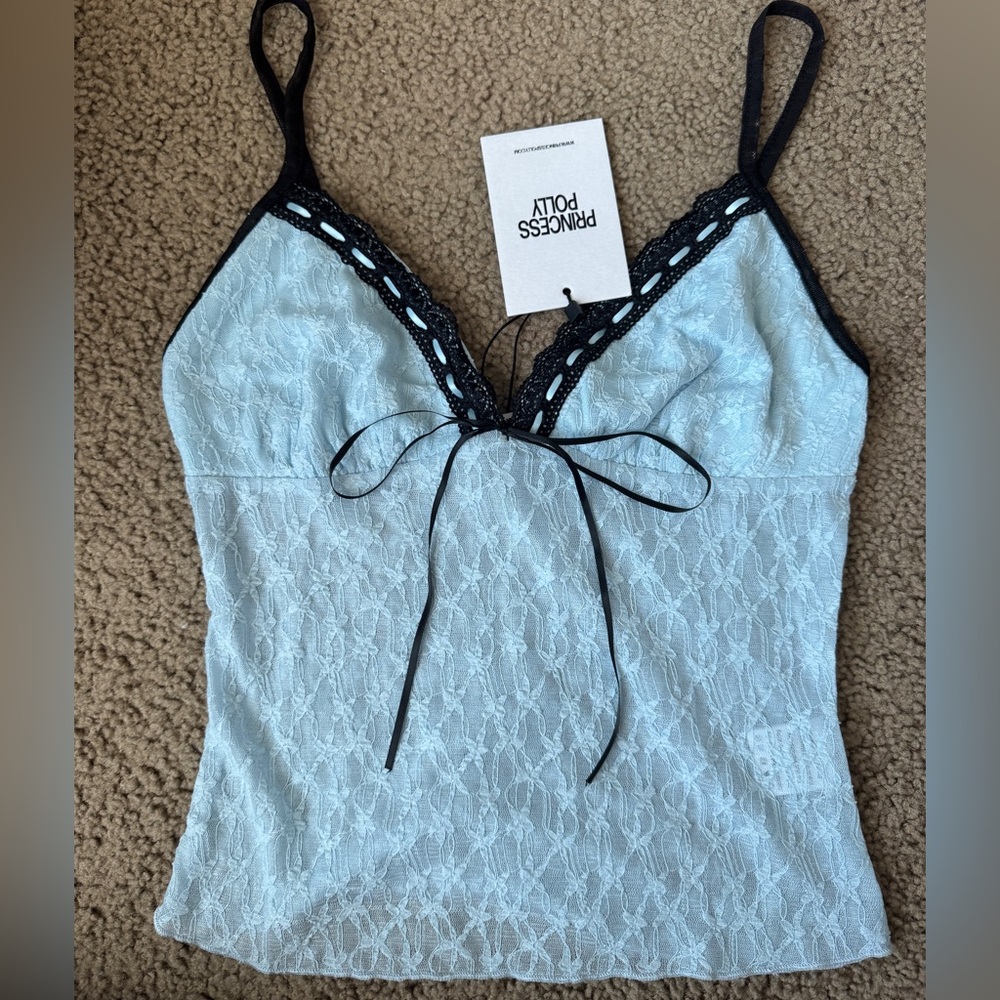 NWT Princess Polly Light Blue & Navy Lace Tank Top